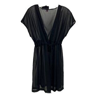 Avid Love Women's Sheer Cover Up Black Size Small Short Sleeve Tie Waist